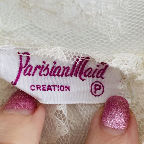 Vintage Mid Century Mod Bridal ivory Peignoir Lace Set Robe Gown Nylon Babydoll - Picture 2 of 12